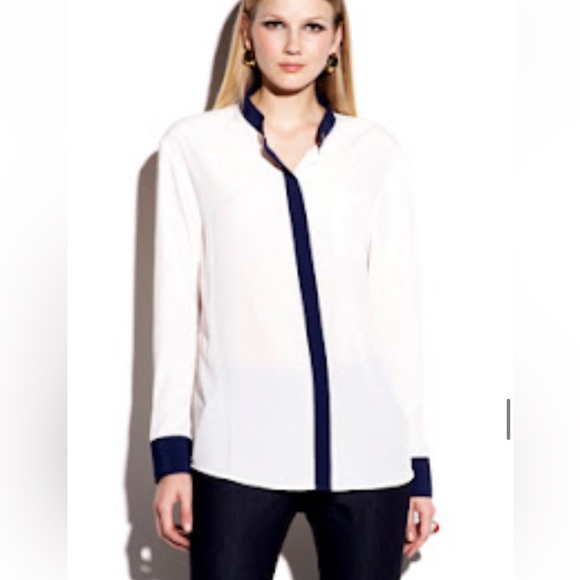 NWT J.Crew 100% silk contrast trim blouse Size 4 - Picture 1 of 5
